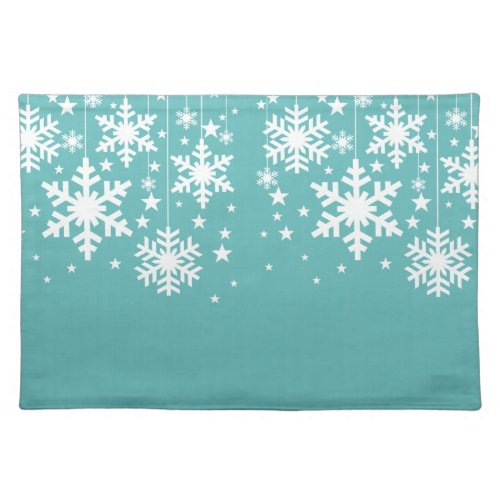 Snowflakes and Stars Placemat Aqua Cloth Placemat