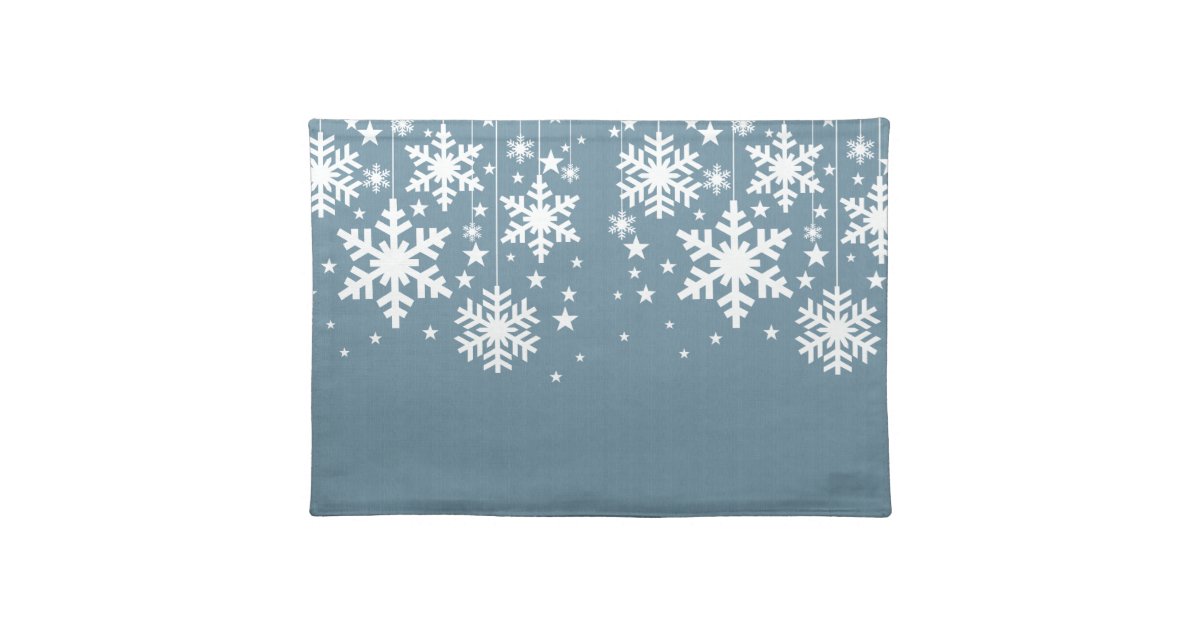 Snowflakes and Stars Placemat, Blue Cloth Placemat Zazzle