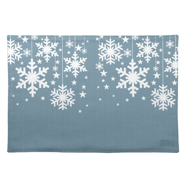 Snowflakes and Stars Placemat, Blue Cloth Placemat (Front)