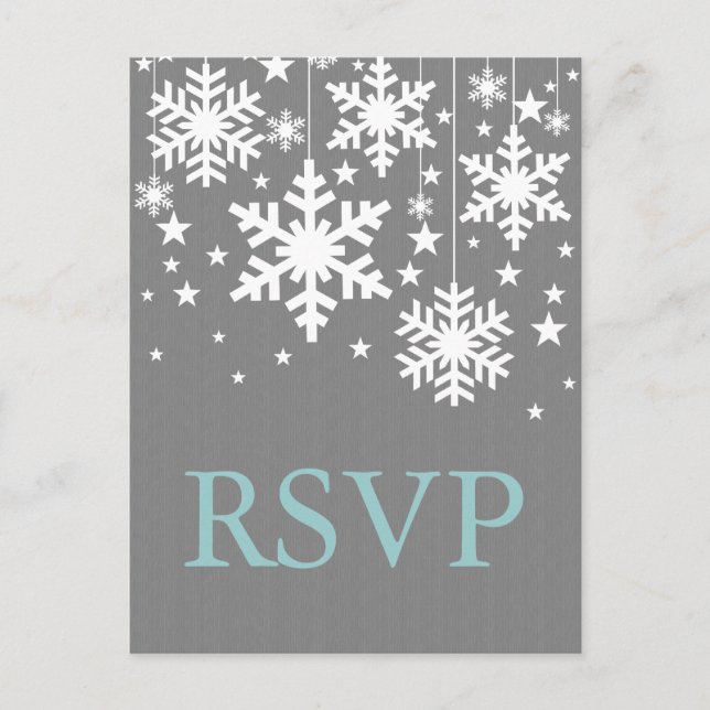Snowflakes and Stars RSVP Postcard, Gray Invitation Postcard (Front)