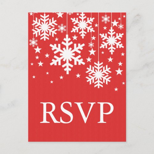 Snowflakes and Stars RSVP Postcard Red Invitation Postcard