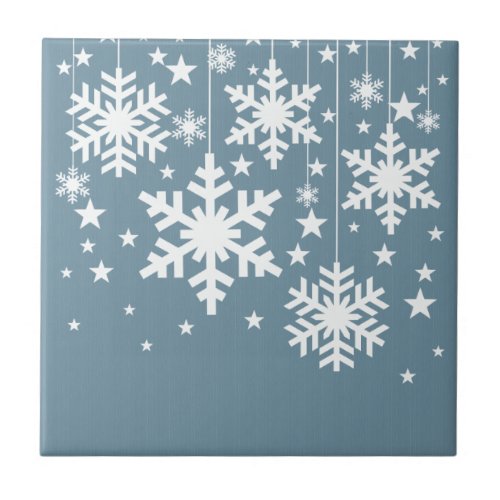Snowflakes and Stars Tile Blue Tile