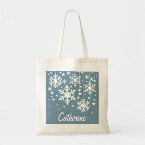 Snowflakes and Stars Tote Bag Blue