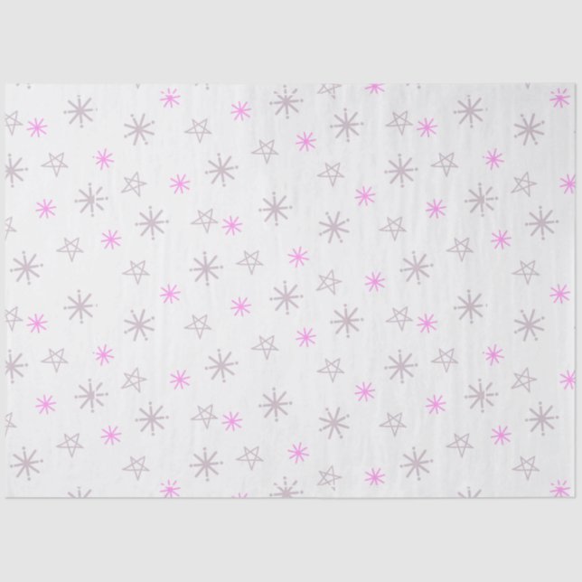 Snowflakes and Stars White Pink Christmas Tissue Paper (Front)