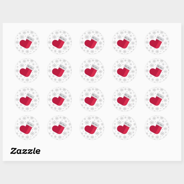 Snowflakes and Stocking Add Name Funny Christmas Classic Round Sticker (Sheet)