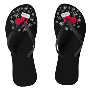 Snowflakes and Stocking Add Name Funny Christmas Flip Flops