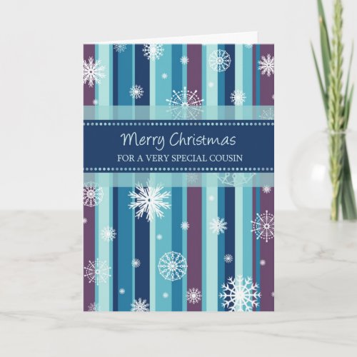 Snowflakes and Stripes Cousin Merry Christmas Card