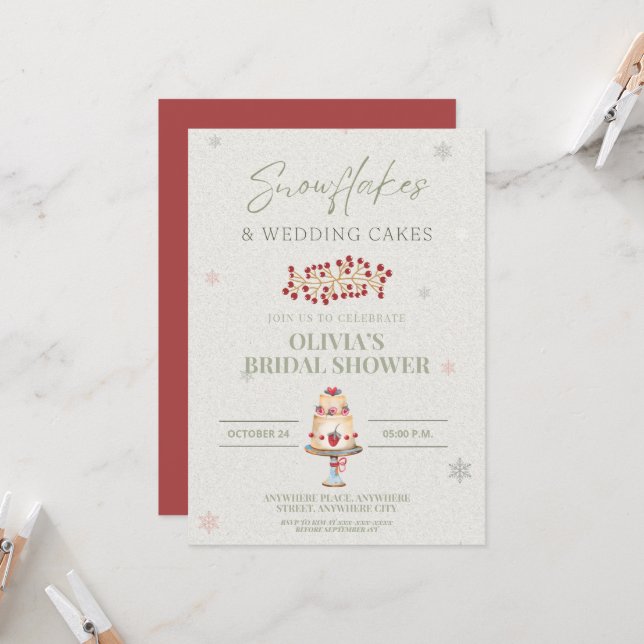 Snowflakes and wedding cake bridal shower  invitation (Front/Back In Situ)