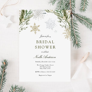 Snowflakes and Winter Greenery Bridal Shower Invitation