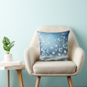 Snowflakes and Winter Snow Hearts Throw Pillow
