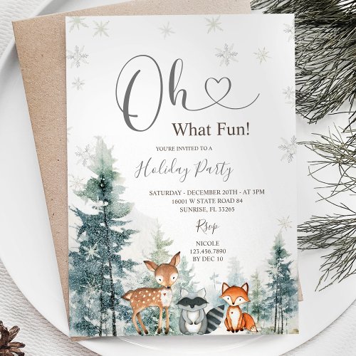 Snowflakes Animal Pine Trees Greenery Holiday  Invitation