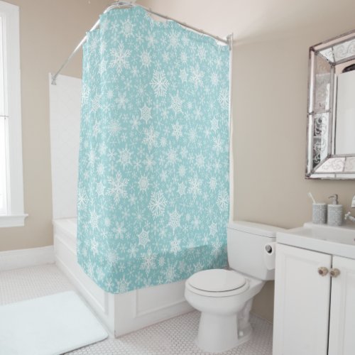 Snowflakes Aqua Blue Teal Christmas Shower Curtain