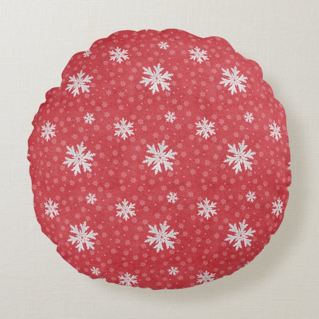 Snowflakes at Christmas Eve Invitation Napkins Tis Round Pillow (Front)