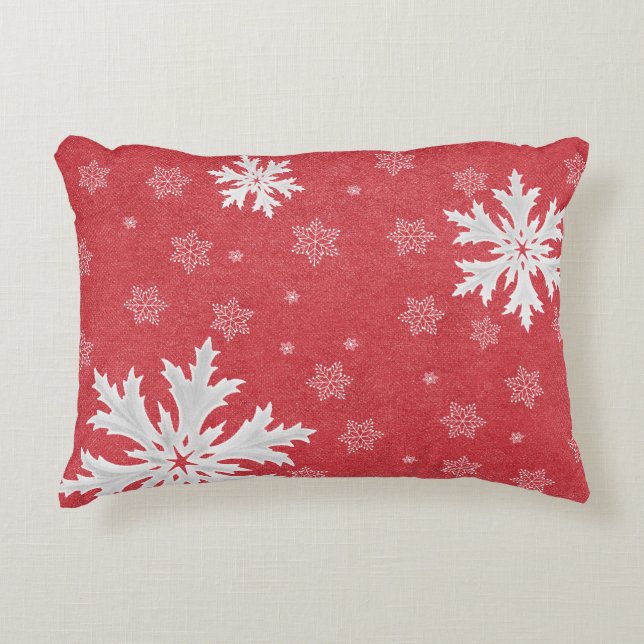Snowflakes at Christmas Eve Postcard Accent Pillow (Front)