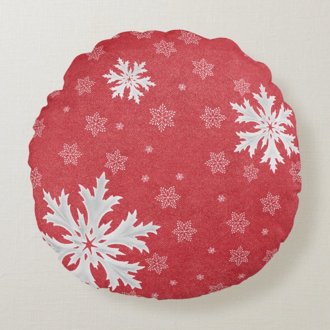 Snowflakes at Christmas Eve Postcard Round Pillow (Front)