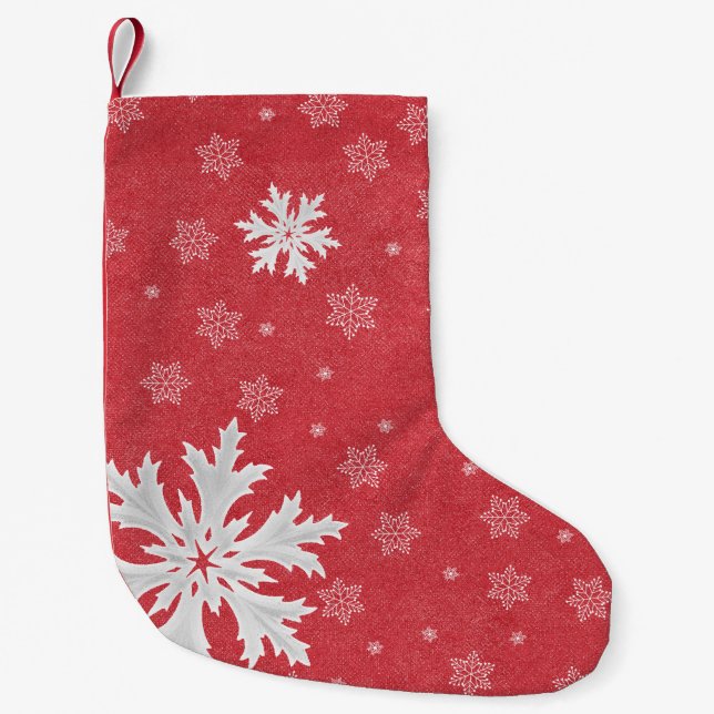 Snowflakes at Christmas Eve Postcard Small Christmas Stocking (Front)