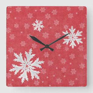 Snowflakes at Christmas Eve Postcard Square Wall Clock
