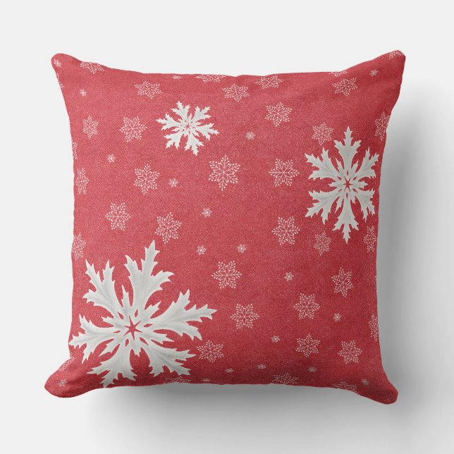 Snowflakes at Christmas Eve Postcard Throw Pillow (Front)