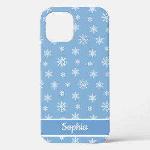 Snowflakes Baby blue pattern personalized name iPhone 12 Case