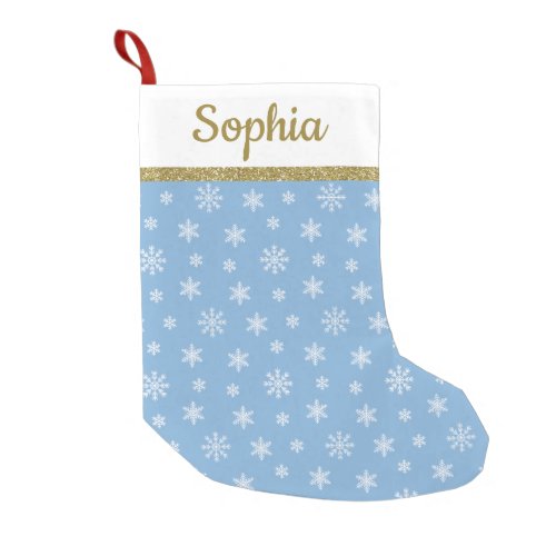 Snowflakes Baby blue pattern personalized name Small Christmas Stocking