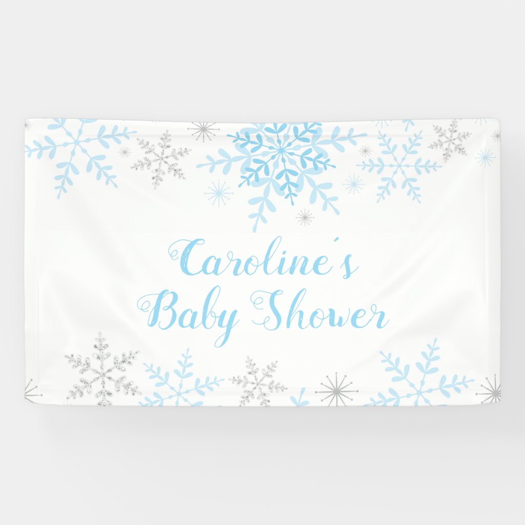Snowflakes Baby Boy Shower Blue and Silver Glitter Banner
