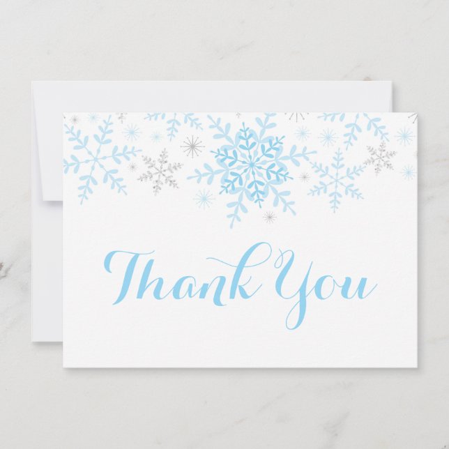 Snowflakes Baby Boy Shower Blue Silver Thank You Invitation (Front)