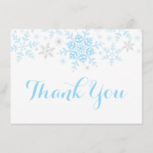 Snowflakes Baby Boy Shower Blue Silver Thank You Invitation