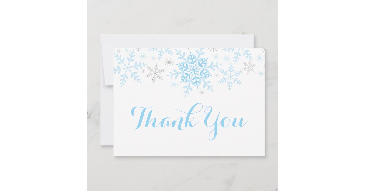 Snowflakes Baby Boy Shower Blue Silver Thank You Invitation | Zazzle