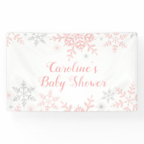 Snowflakes Baby Girl Shower Pink & Silver Glitter Banner