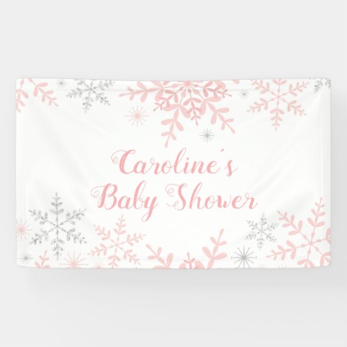 Snowflakes Baby Girl Shower Pink  Silver Glitter Banner