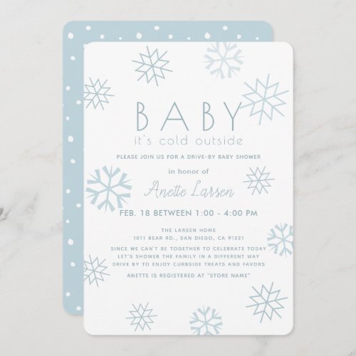 Snowflakes Baby Its Cold Blue Drive_by Baby Showe Invitation