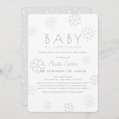 Snowflakes Baby Its Cold Gray Drive_by Baby Shower Invitation