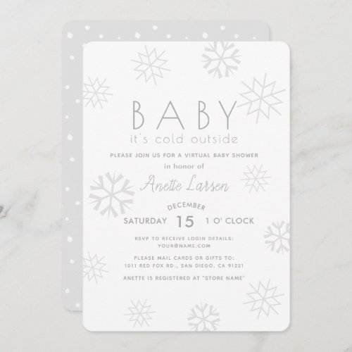 Snowflakes Baby Its Cold Gray Virtual Baby Shower Invitation