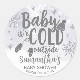 Snowflakes Baby It's Cold Outside Baby Shower Clas Classic Round Sticker