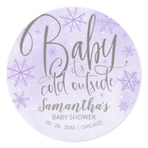 Snowflakes Baby It's Cold Outside Baby Shower Clas Classic Round Sticker