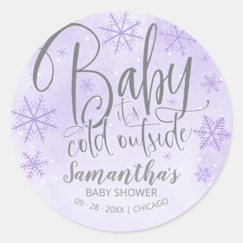 Snowflakes Baby Its Cold Outside Baby Shower Clas Classic Round Sticker