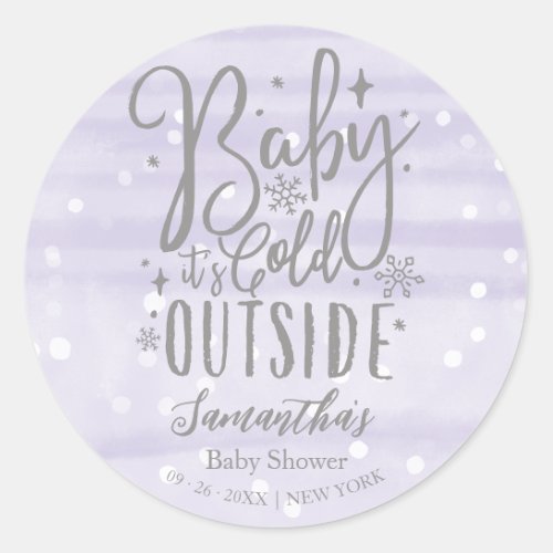 Snowflakes Baby Its Cold Outside Baby Shower Classic Round Sticker