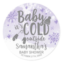 Snowflakes Baby It's Cold Outside Baby Shower Classic Round Sticker