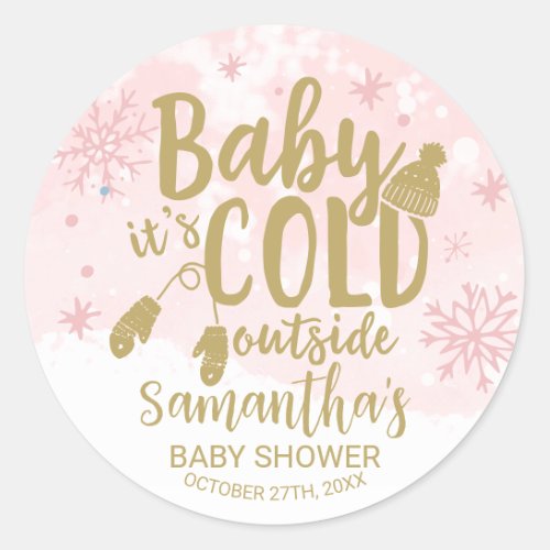 Snowflakes Baby Its Cold Outside Baby Shower Classic Round Sticker