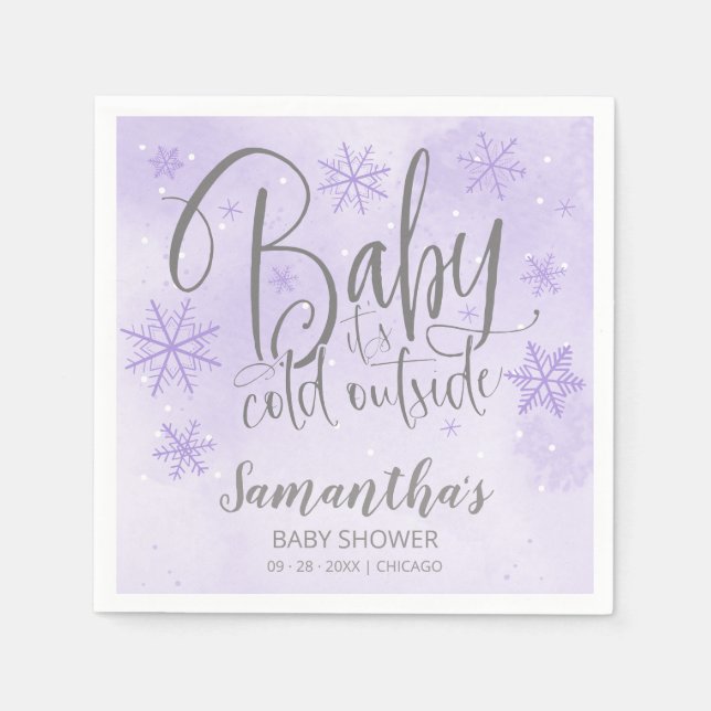 Snowflakes Baby It's Cold Outside Baby Shower Napk Napkins (Front)