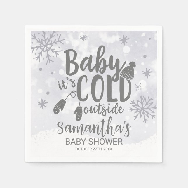 Snowflakes Baby It's Cold Outside Baby Shower Napkins (Front)