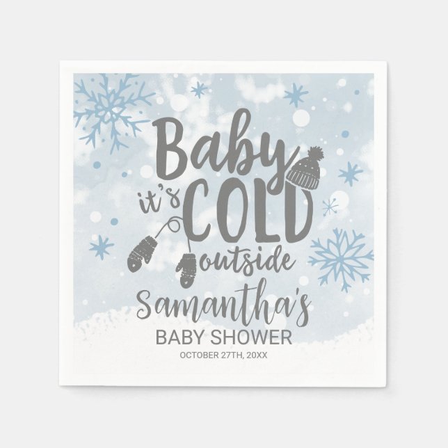 Snowflakes Baby It's Cold Outside Baby Shower Napkins (Front)