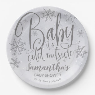 Snowflakes Baby It's Cold Outside Baby Shower Pap Paper Plates