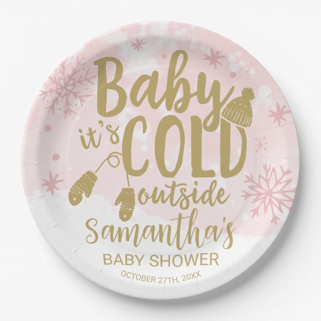 Snowflakes Baby It's Cold Outside Baby Shower Pape Paper Plates (Front)