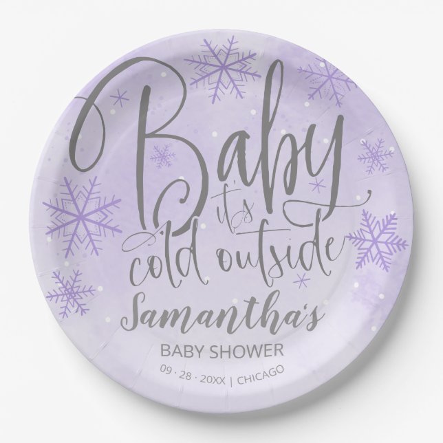 Snowflakes Baby It's Cold Outside Baby Shower Pape Paper Plates (Front)