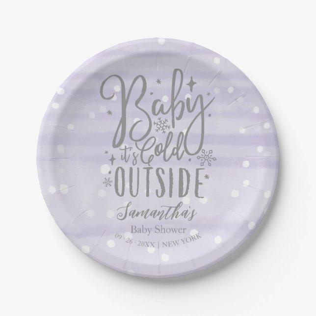 Snowflakes Baby It's Cold Outside Baby Shower Paper Plates (Front)