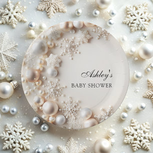Snowflakes Baby Its Cold Outside Baby Shower Paper Plates