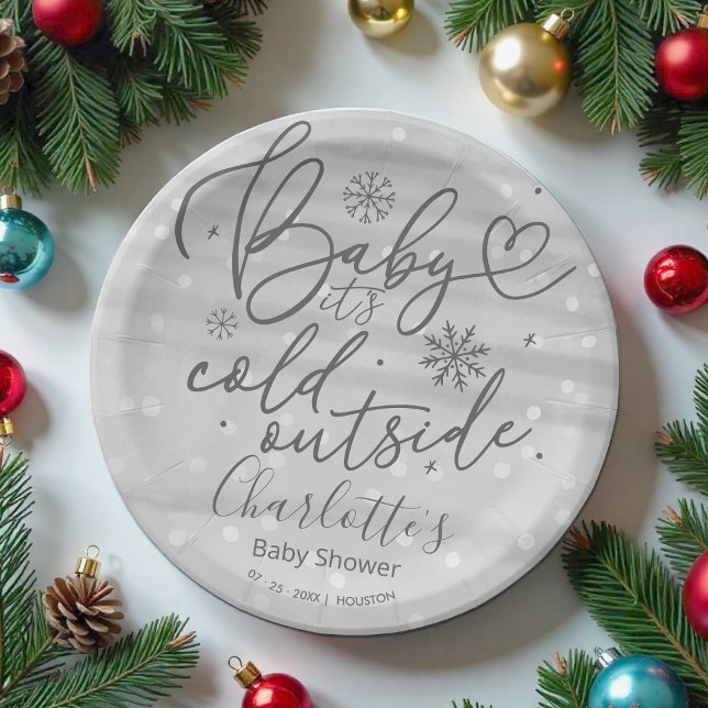 Snowflakes Baby It's Cold Outside Baby Shower Paper Plates (Creator Uploaded)