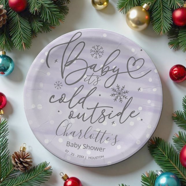 Snowflakes Baby It's Cold Outside Baby Shower Paper Plates (Creator Uploaded)