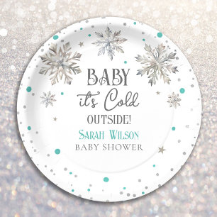 Snowflakes Baby it's cold outside baby shower Paper Plates